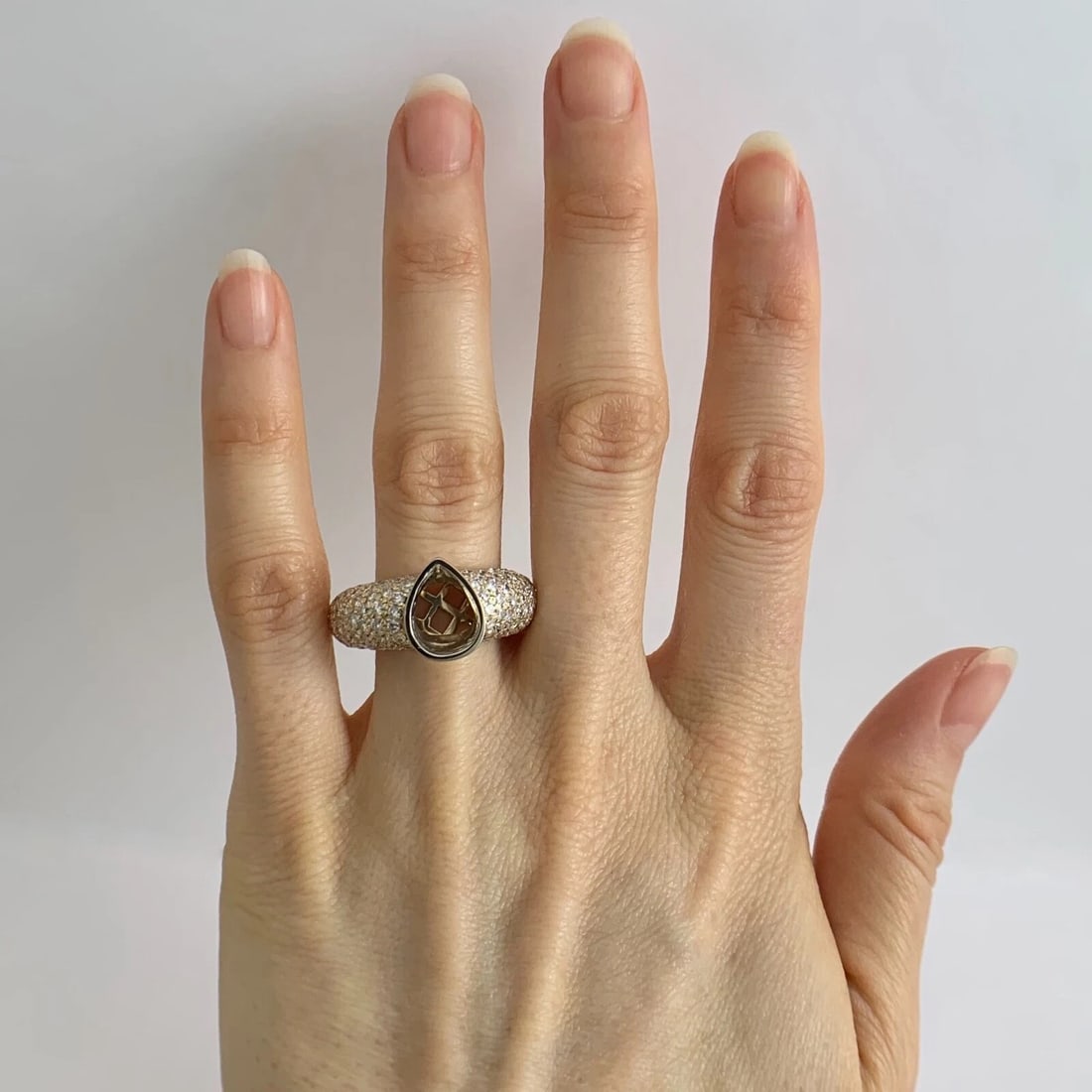 Pave Diamond Pear Bezel Engagement Ring Setting Mounting 14K Yellow Gold 10.22 G - 3