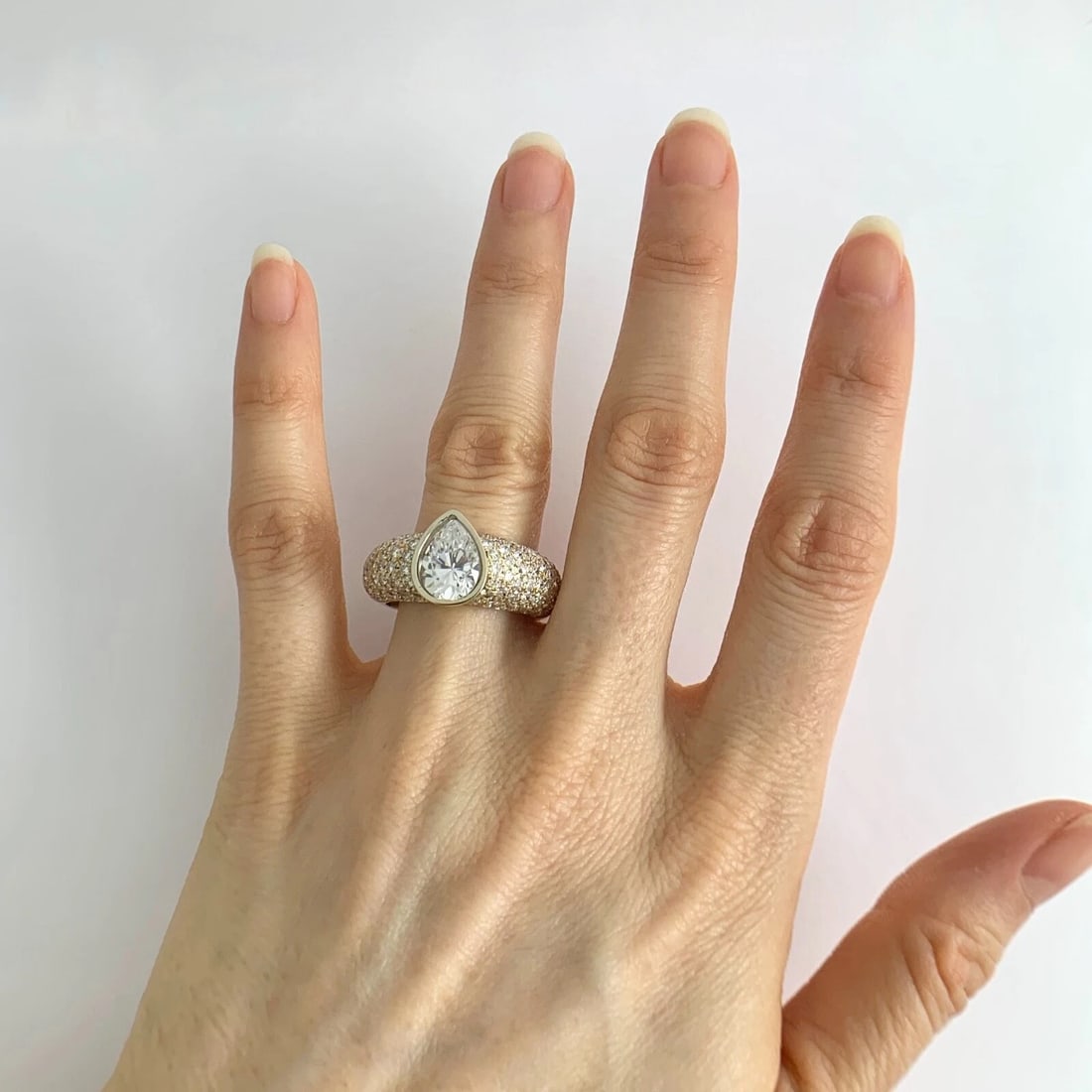 Pave Diamond Pear Bezel Engagement Ring Setting Mounting 14K Yellow Gold 10.22 G - 6