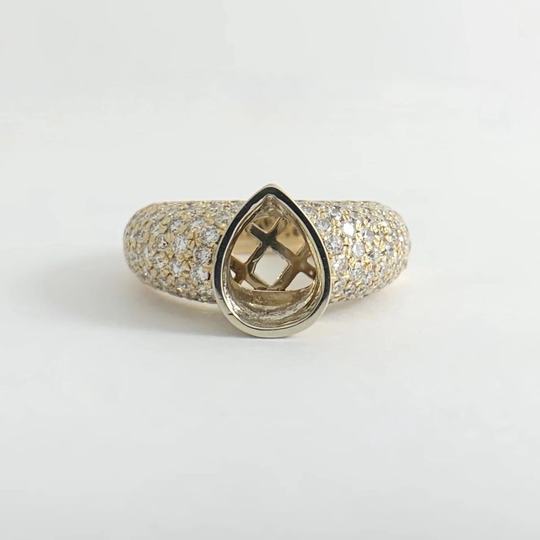 Pave Diamond Pear Bezel Engagement Ring Setting Mounting 14K Yellow Gold 10.22 G - 8