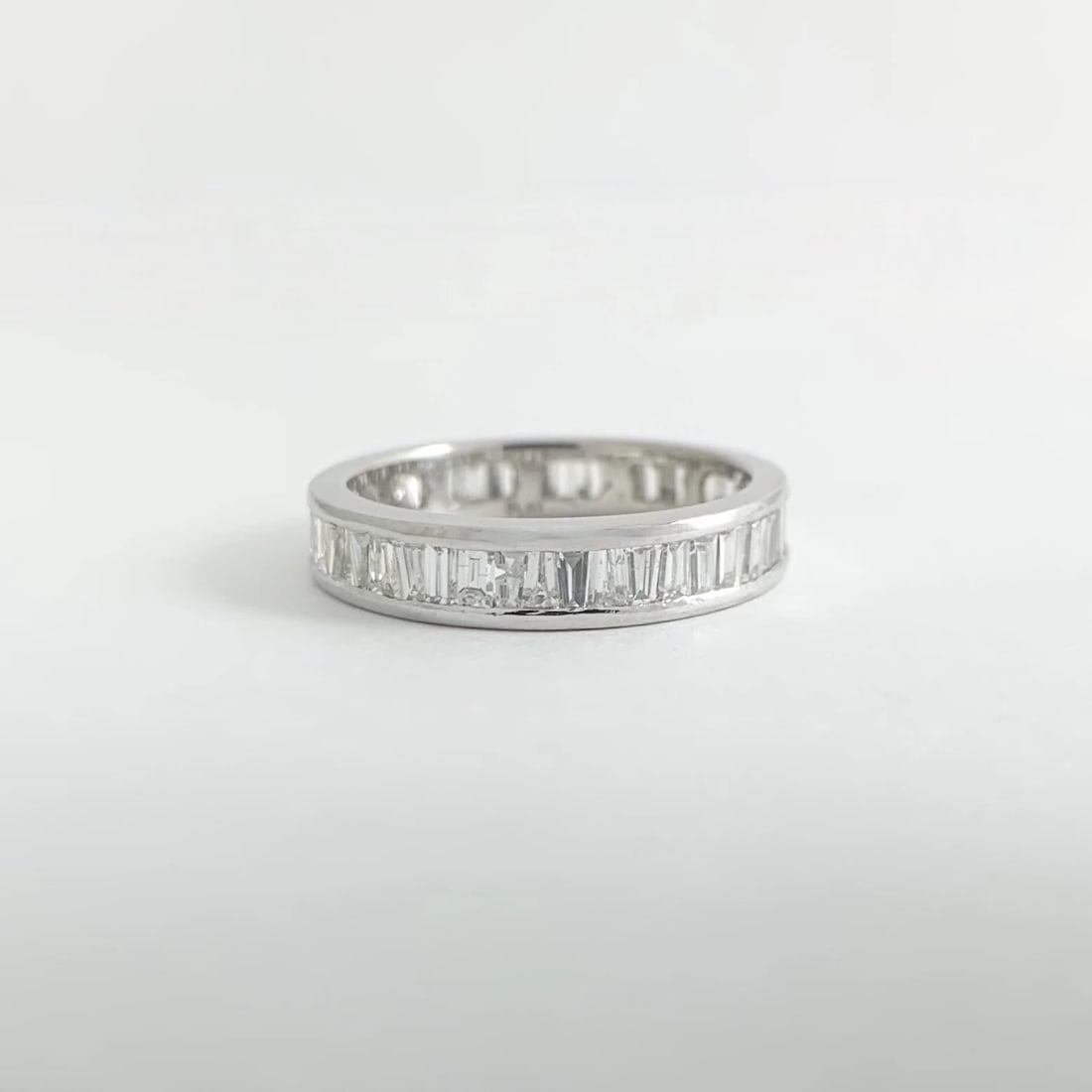 Baguette Diamond Channel-Set Eternity Ring Wedding Band Platinum Size 6.5, 4.31G - 8