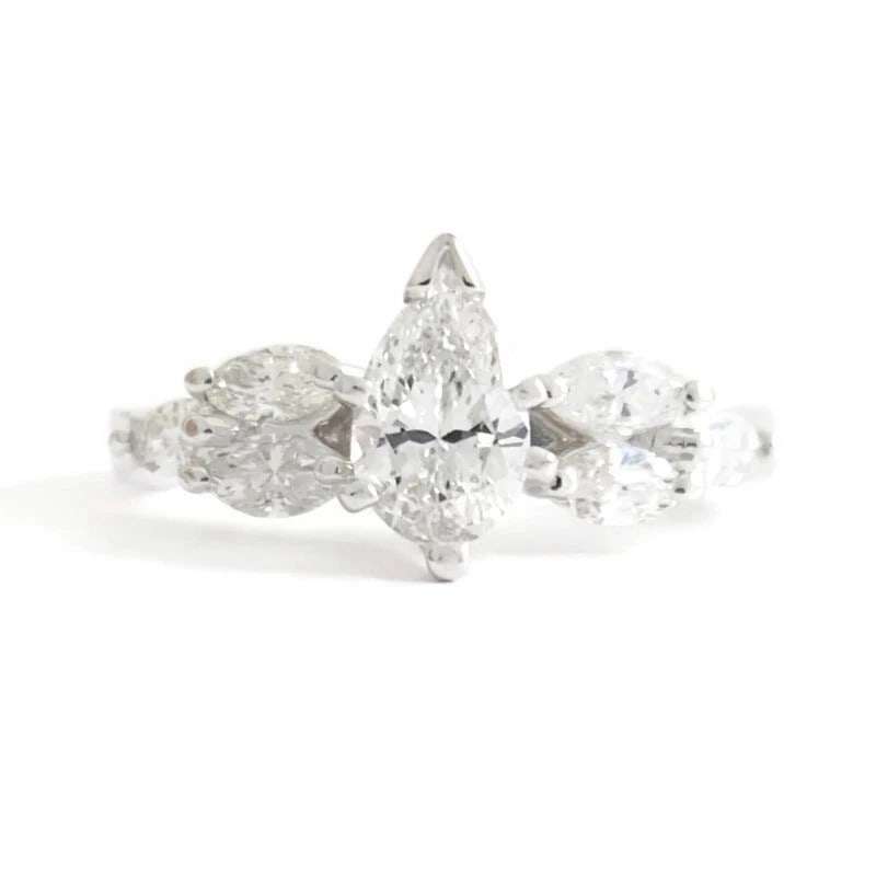 Pear Marquise Diamond Engagement Ring 14K White Gold 1.72 CTW, 3.43 Grams - 2