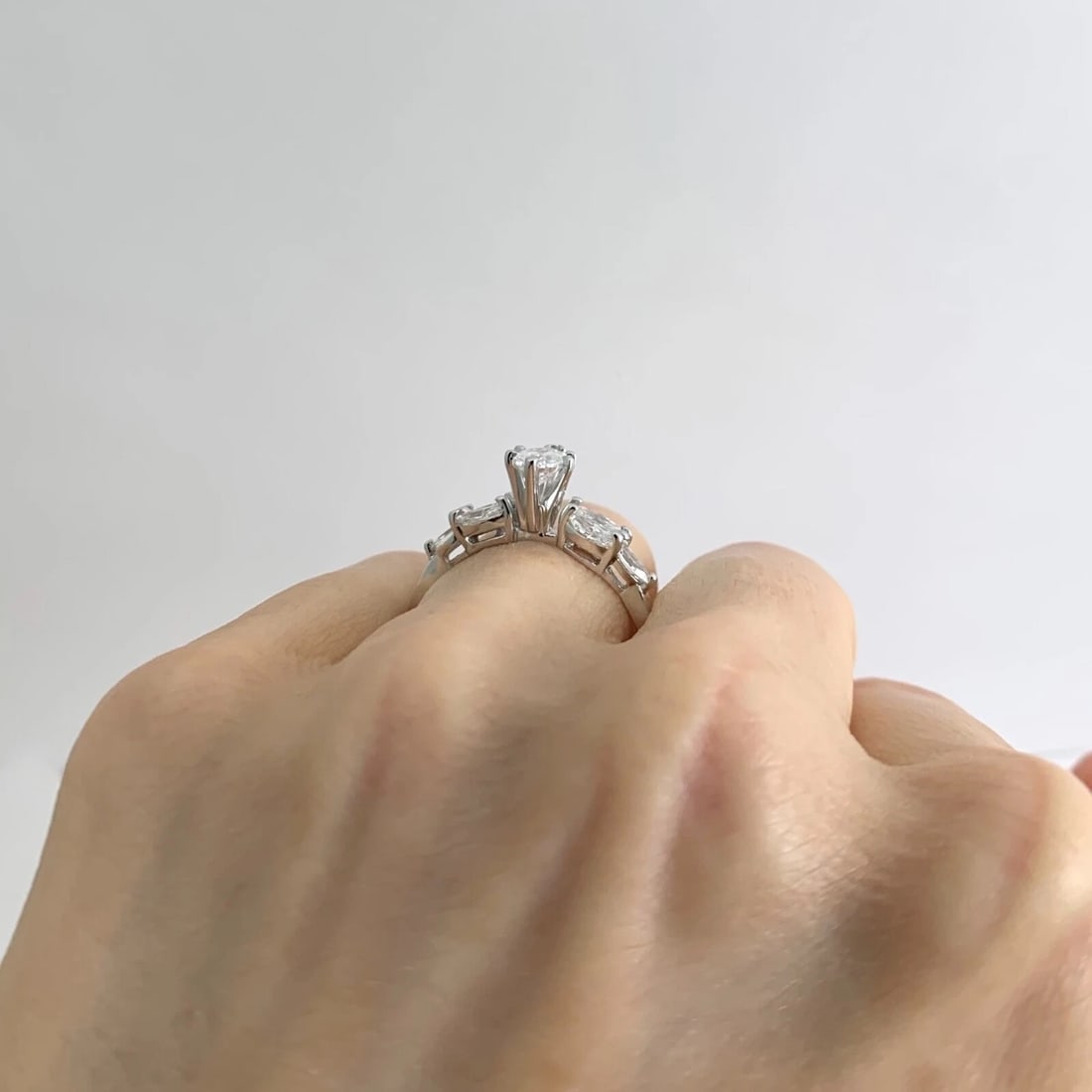 Pear Marquise Diamond Engagement Ring 14K White Gold 1.72 CTW, 3.43 Grams - 6