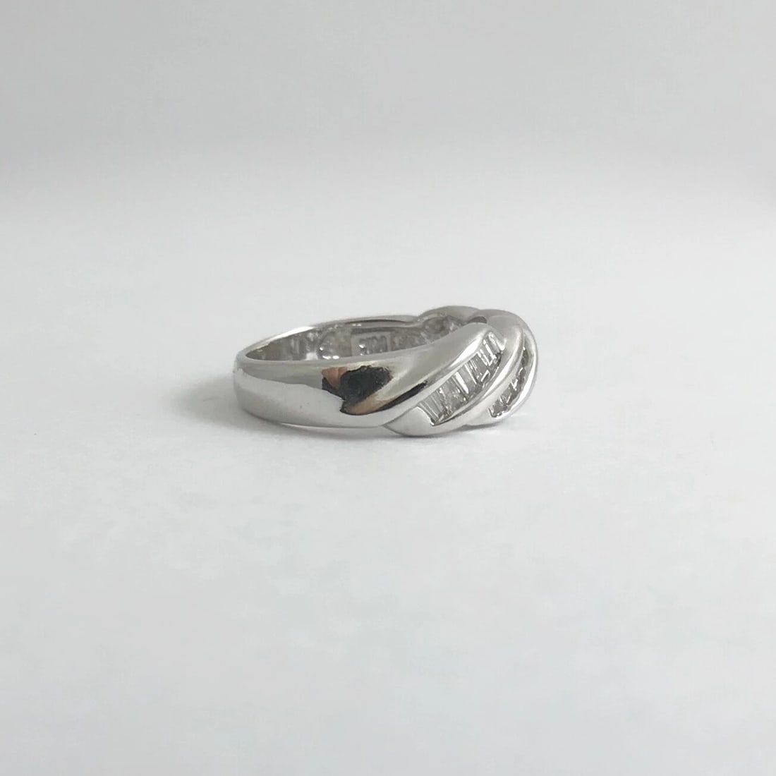 Baguette Diamond Slant Channel-Set Band Ring 14K White Gold, .44 CTW, 3.04 Grams - 9