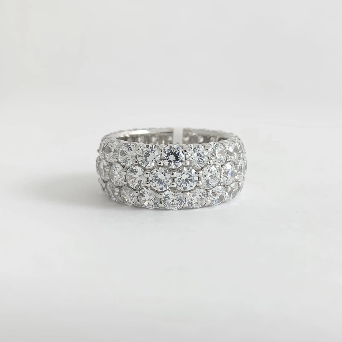 Wide CZ Cubic Zirconia Eternity Wedding Band Ring Sterling Silver, 11.24 Grams - 7