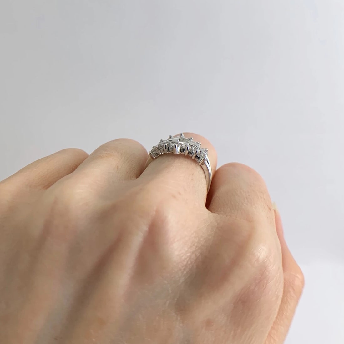 CZ Cubic Zirconia Curved Matching Wedding Band Ring Set 14K White Gold, 3.65 Gr - 6