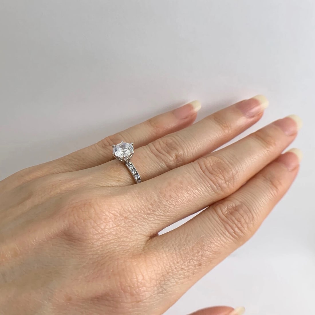 Round CZ Cubic Zirconia Channel-Set Engagement Ring 14K White Gold, 2.54 Grams - 6