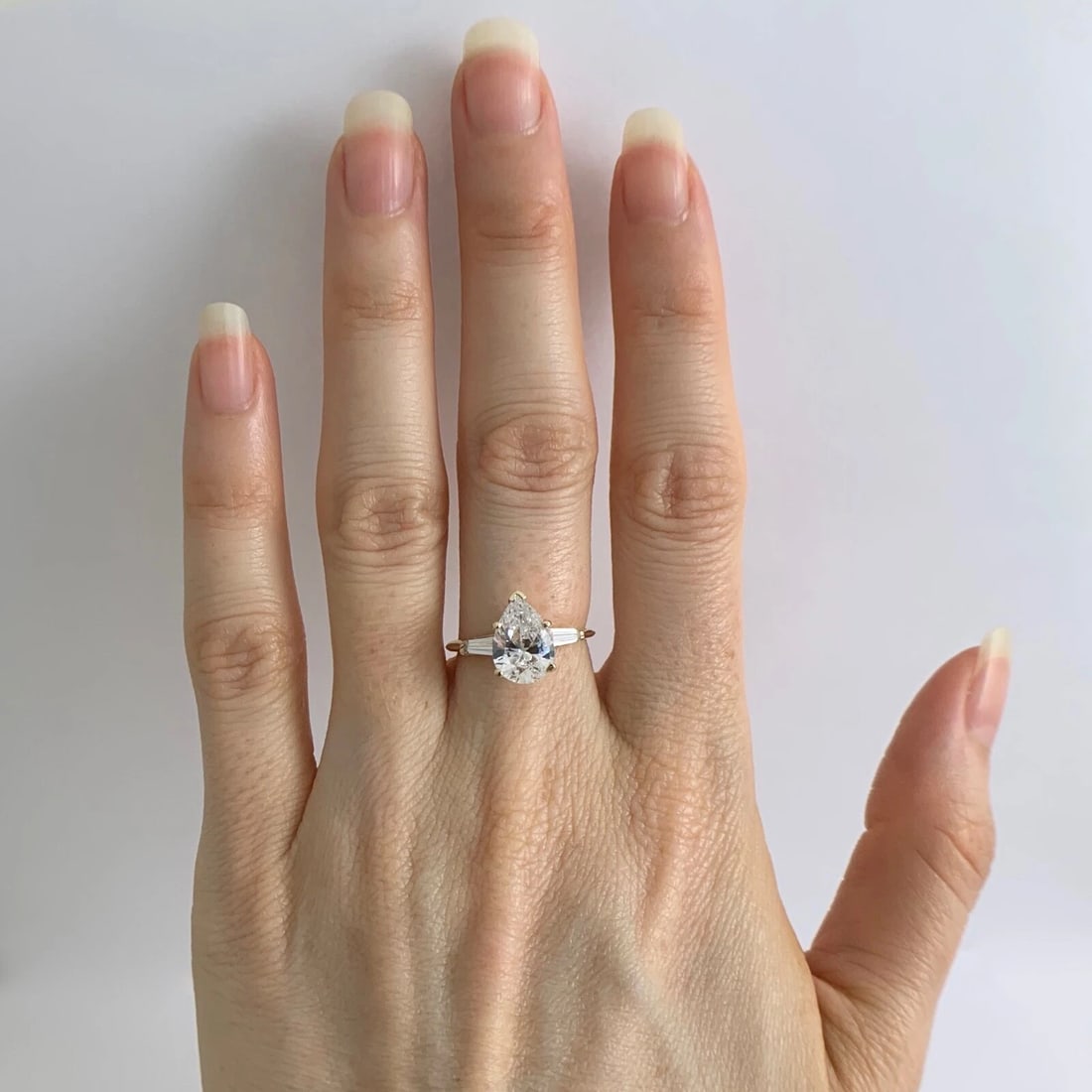 Pear Tapered Baguette CZ Cubic Zirconia Engagement Ring 14K Yellow Gold, 2.26 Gr - 3