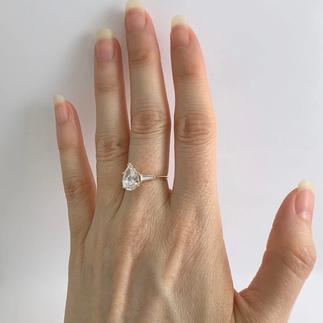 Pear Tapered Baguette CZ Cubic Zirconia Engagement Ring 14K Yellow Gold, 2.26 Gr - 4