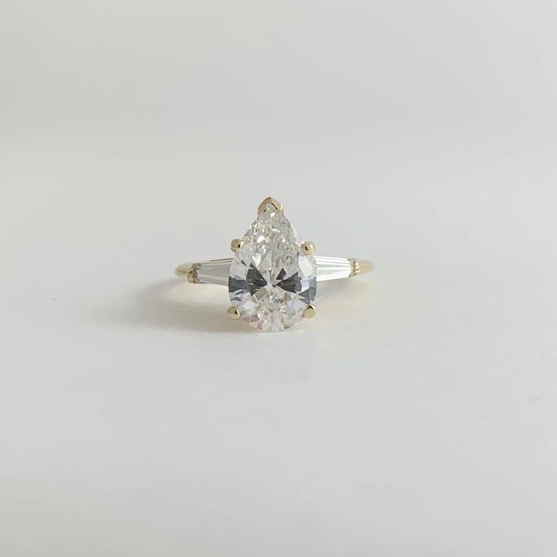 Pear Tapered Baguette CZ Cubic Zirconia Engagement Ring 14K Yellow Gold, 2.26 Gr - 7