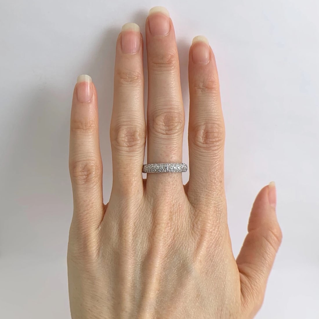 Round Pave Diamond Eternity Wedding Band Ring 14K White Gold, 2.88 Grams - 3