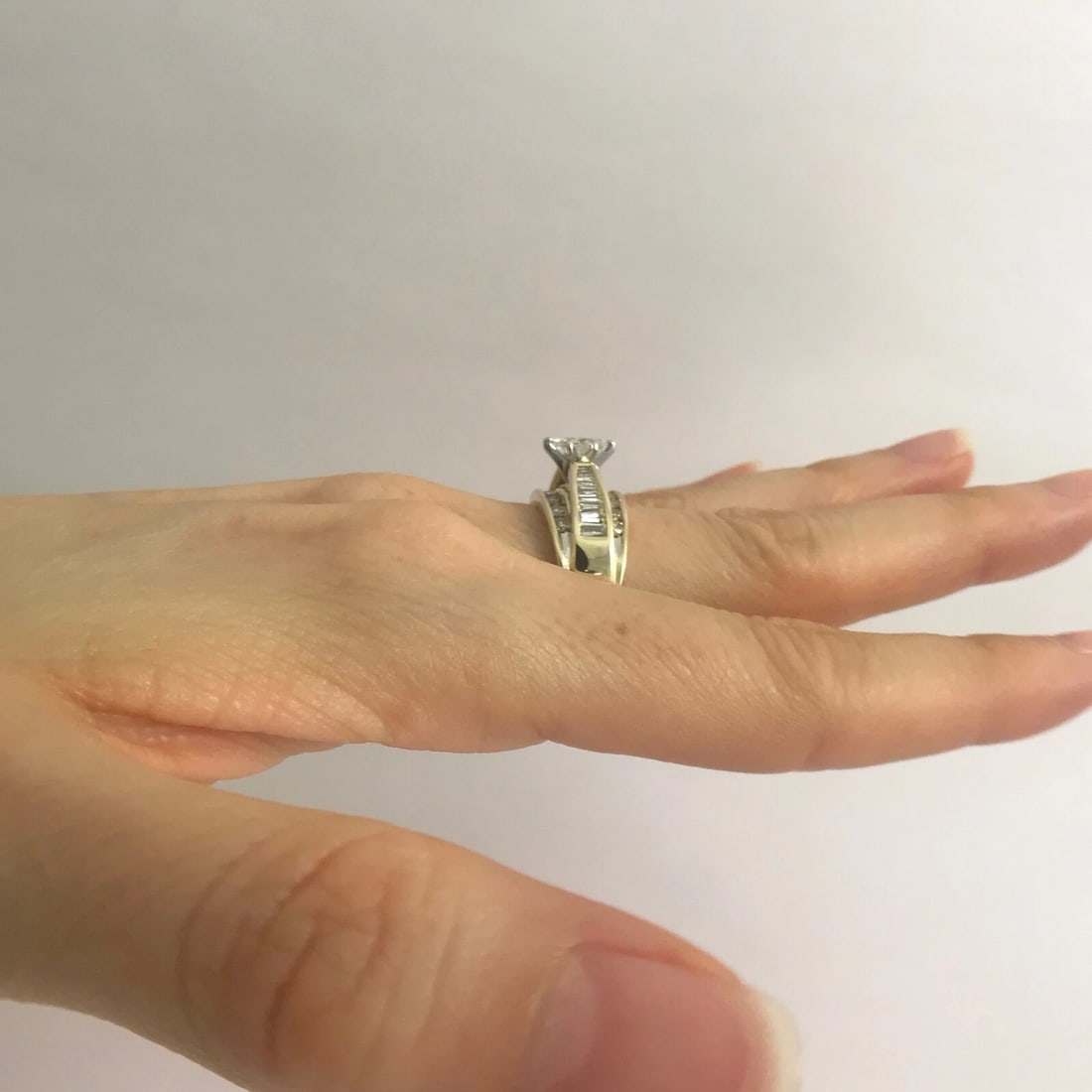 Wide Marquise Baguette Diamond Engagement Ring 14K Yellow Gold 1.35 CTW, 7.33 Gr - 6