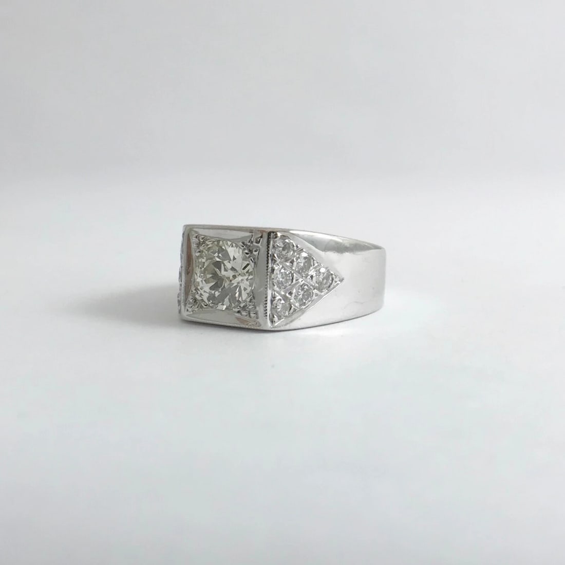 Men's Diamond Flat Top Wedding Band Ring 14K White Gold, 1.36 CTW, 12.66 Grams - 12