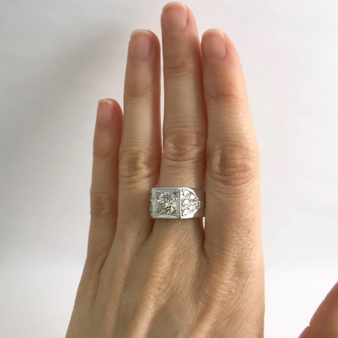 Men's Diamond Flat Top Wedding Band Ring 14K White Gold, 1.36 CTW, 12.66 Grams - 4