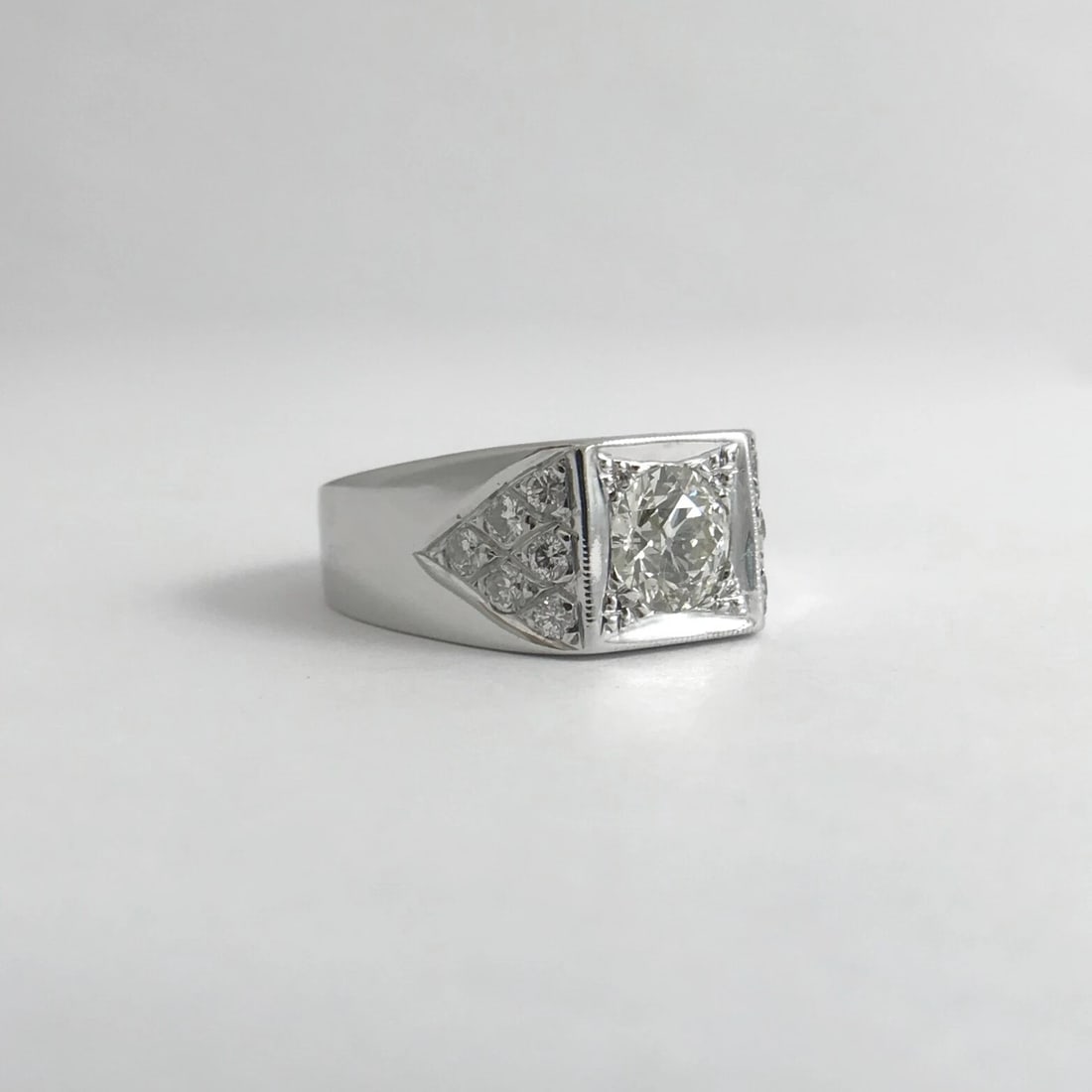 Men's Diamond Flat Top Wedding Band Ring 14K White Gold, 1.36 CTW, 12.66 Grams - 9