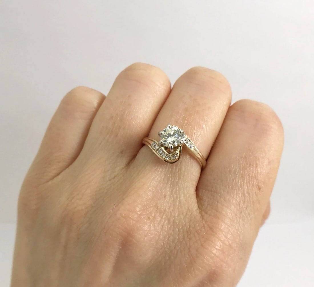 Round Diamond Swirl Engagement Ring 14K Yellow Gold, .61 CTW, 2.73 Grams - 6