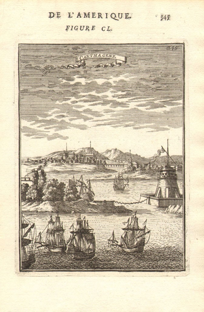 CARTAGENA. Decorative view of the city & port. Galleons. Colombia. MALLET 1683 (1 of 1)