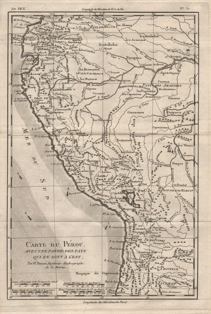 Carte du Perou, avec une partie des pays…a l'Est. Peru Ecuador. BONNE 1780 map: Title: "Carte du Perou, avec une partie des pays…a l'Est". Peru Ecuador. BONNE 1780 map Description: Carte du Perou, avec une partie des pays qui en sont a l'Est'. A map of Peru, Ecuador &