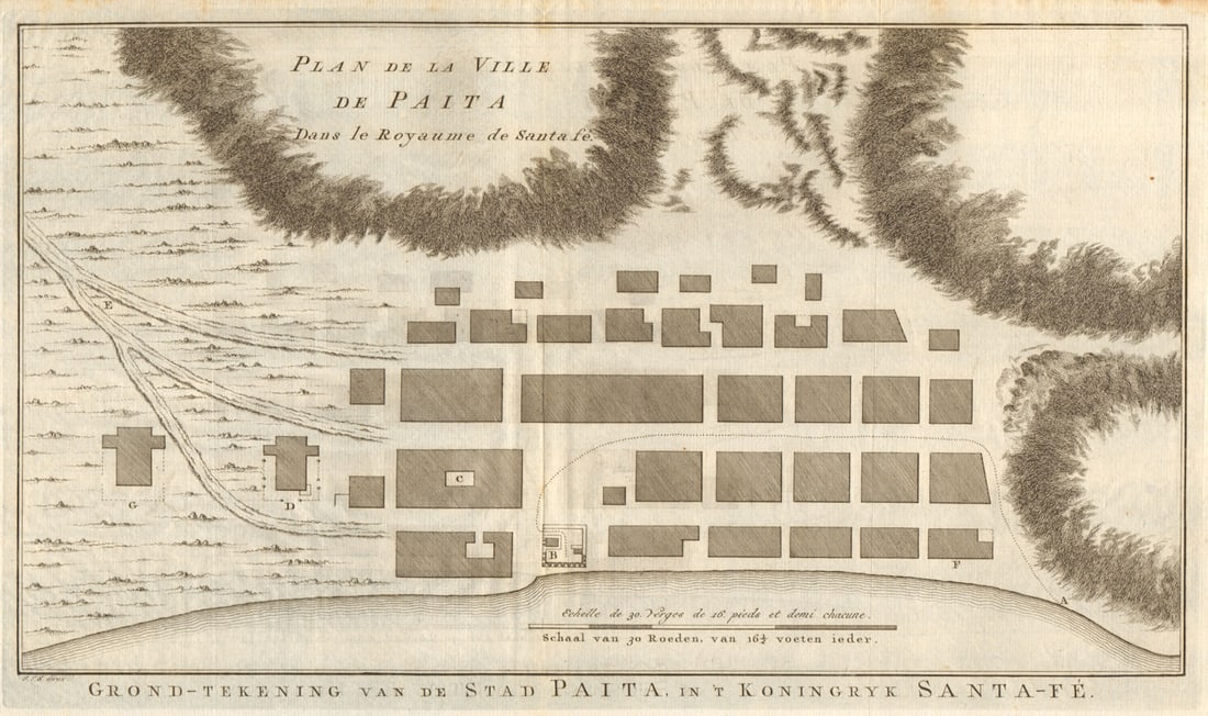 Plan de la ville de Paita… Royaume de Santa-Fé'. Peru. BELLIN/SCHLEY 1757 map: Title: Plan de la ville de Paita… Royaume de Santa-Fé'. Peru. BELLIN/SCHLEY 1757 map Description: Plan de la Ville de Paita, dans le Royaume de Santa-Fé [Plan of the city of Paita, in