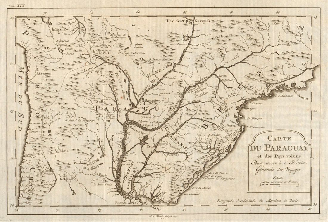 Carte du Paraguay et des Pays voisins'. Uruguay Brazil. BELLIN/SCHLEY 1772 map (1 of 1)