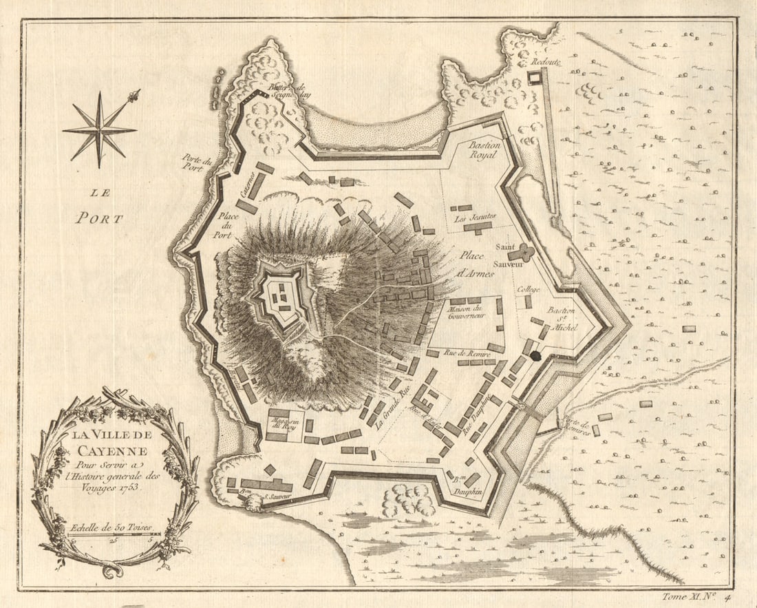La ville de Cayenne'. French Guiana. Town city plan. Guyanas. BELLIN 1753 map (1 of 1)