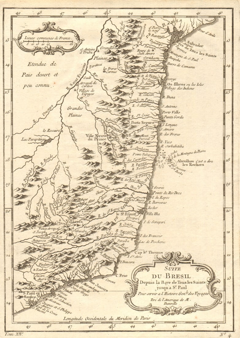 Suite du Brésil depuis…' Northern Brazil. Salvador-Sao Paolo. BELLIN 1757 map (1 of 1)
