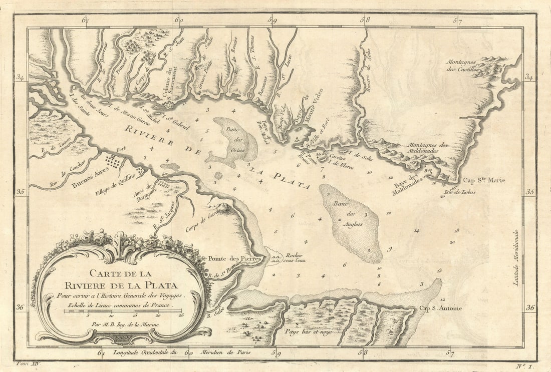 Carte de la Rivière de la Plata'. River Plate Argentina Uruguay BELLIN 1757 map (1 of 1)