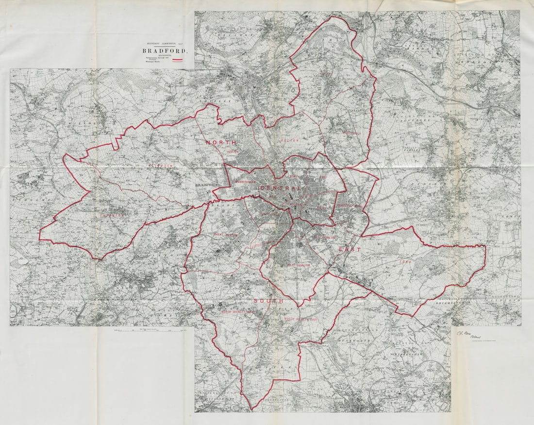 Bradford Parliamentary Borough. BOUNDARY COMMISSION. Close 1917 old map (1 of 1)