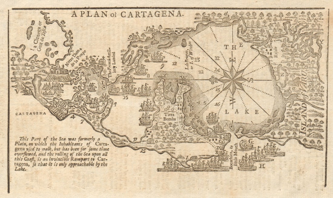 A plan of Cartagena. Colombia. GENTS MAG 1740 old antique map chart (1 of 1)