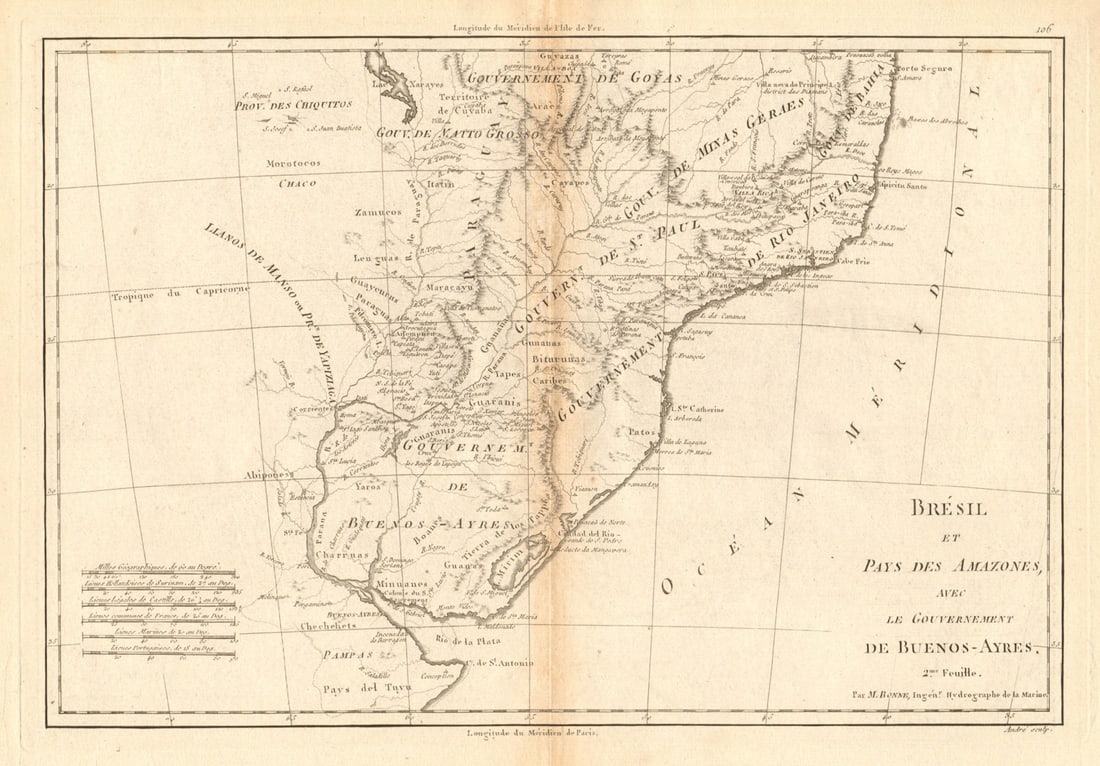 Bresil et Pays des Amazones, Ire feuille. Brazil & Amazonia. BONNE 1788 map (1 of 1)