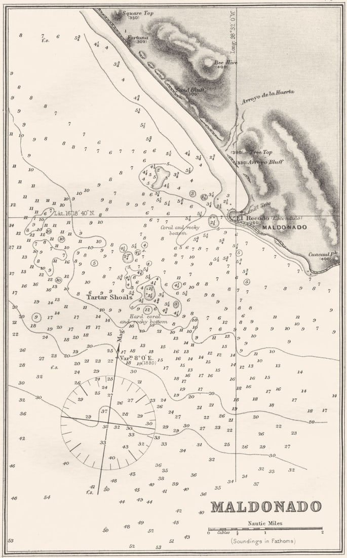 MEXICO. Sea chart of Maldonado 1881 old antique vintage map plan: Title: MEXICO. Sea chart of Maldonado 1881 old antique vintage map plan Description: Maldonado' by Imray, James & Sons. Published 1881. Antique sea chart. Size 22 x 14 cm | 8.5 x 5.5 inches. Condition