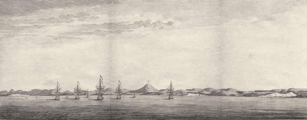 ARGENTINA. View of The Bay of St. Julian. Ships (Anson) 1750 old antique print (1 of 1)