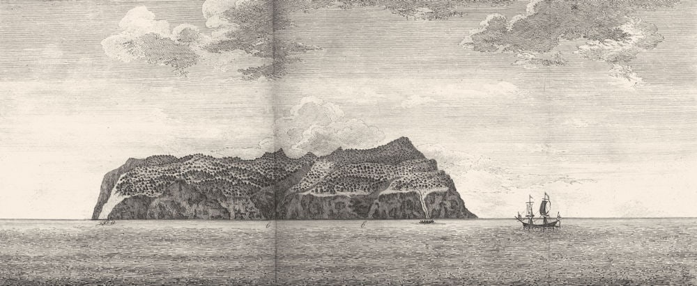 CHILE. View of Masa Fuero. North Side. Ship. Rowing Boat (Anson) 1750 print (1 of 1)