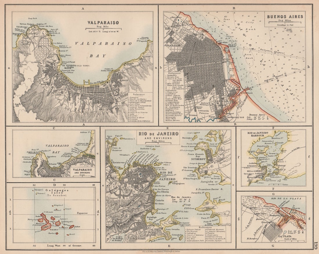 SOUTH AMERICA CITIES. Buenos Aires Rio de Janeiro Valparaiso La Plata 1906 map (1 of 1)