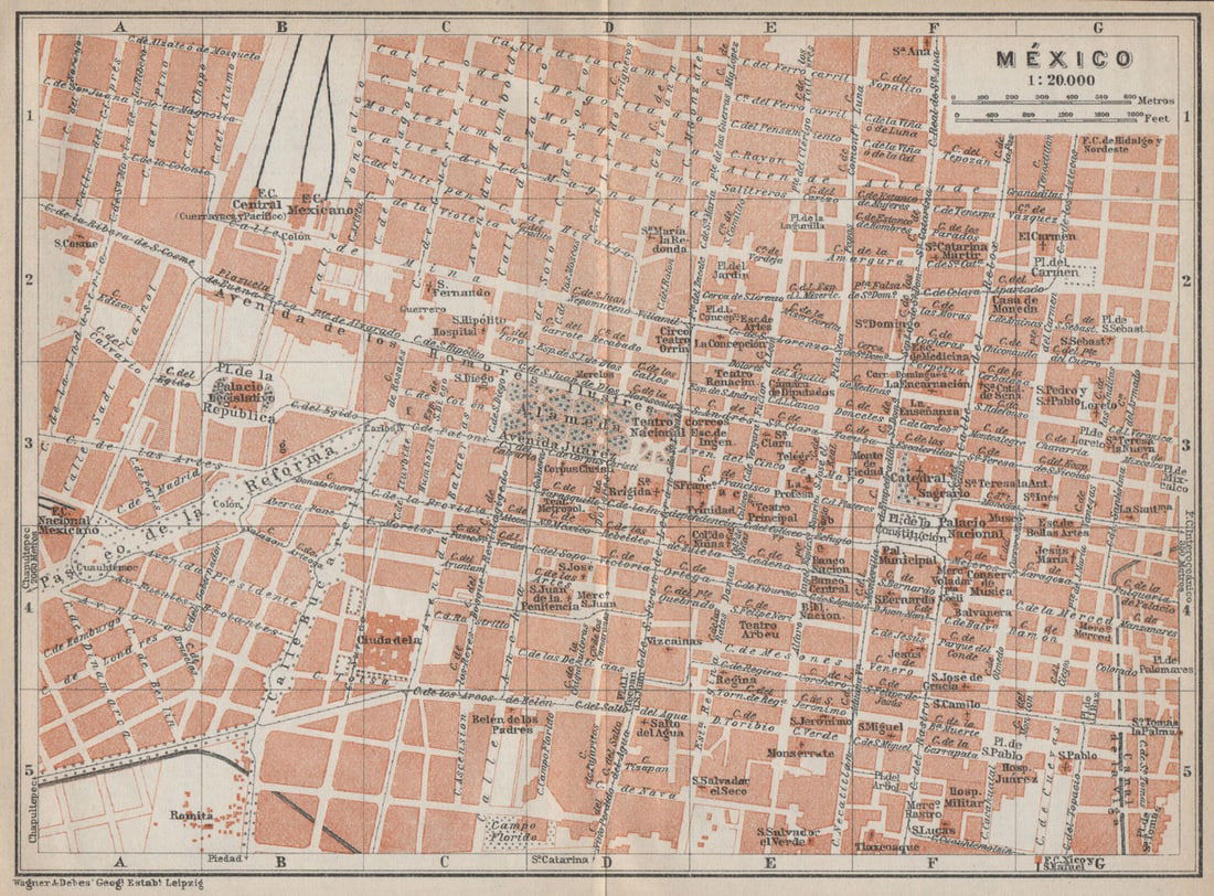 MEXICO CITY. MÉXICO antique town ciudad plan mapa. BAEDEKER 1909 old (1 of 1)
