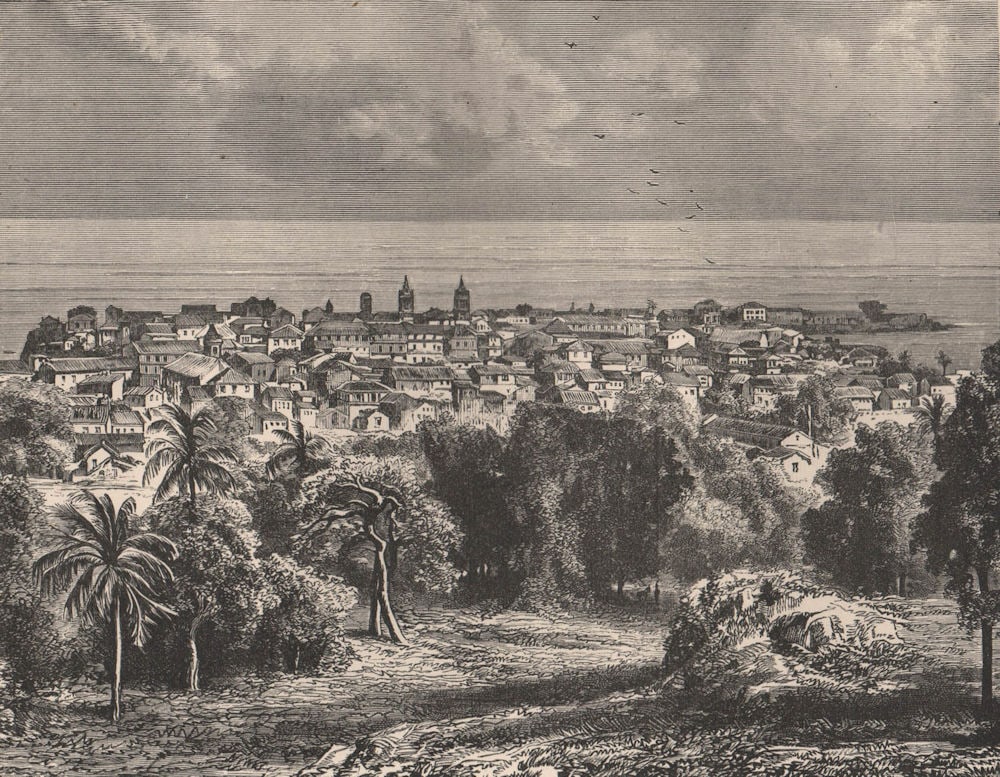 Panama City, view from Mount Ancon 1885 old antique vintage print picture (1 of 1)