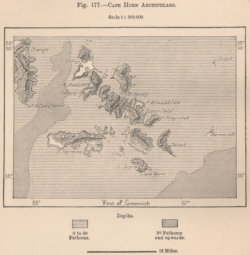 Cape Horn Archipelago. Chile 1885 old antique vintage map plan chart (1 of 1)