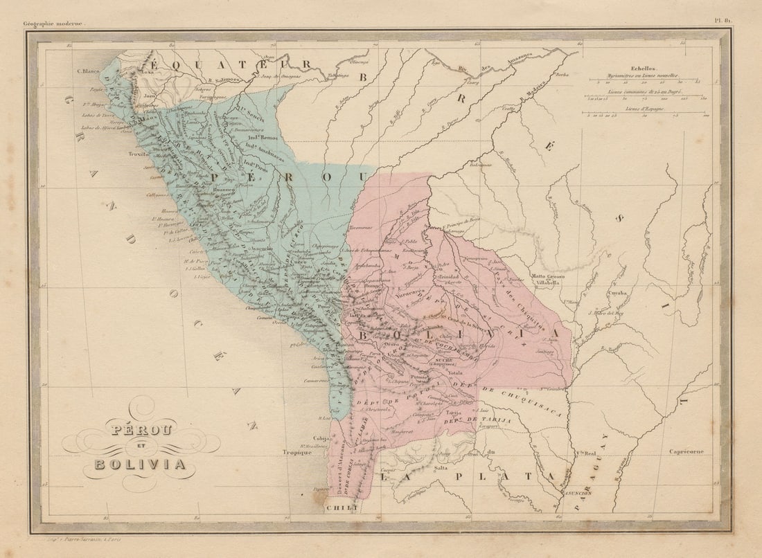 Pérou et Bolivia. Peru and Bolivia (includes Litoral). MALTE-BRUN c1871 map (1 of 1)