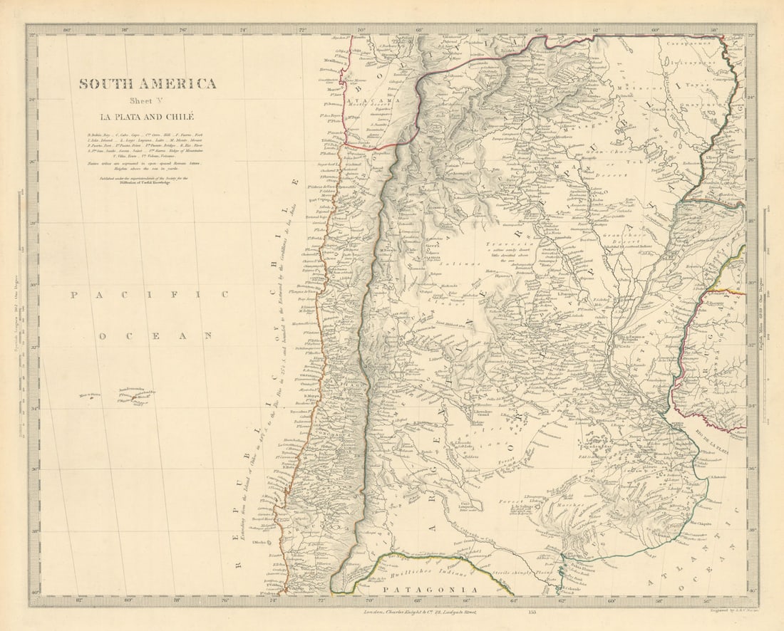 SOUTH AMERICA. La Plata & Chilé. Chile Argentina Uruguay Bolivia. SDUK 1851 map: Title: SOUTH AMERICA. La Plata & Chilé. Chile Argentina Uruguay Bolivia. SDUK 1851 map Description: SOUTH AMERICA, SHEET V., LA PLATA AND CHILÉ'. The map shows the routes of South American e