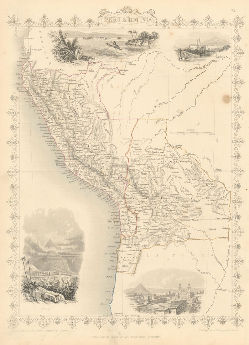 PERU & BOLIVIA. Bolivia with Atacama litoral.Potosi view RAPKIN/TALLIS 1851 map (1 of 1)