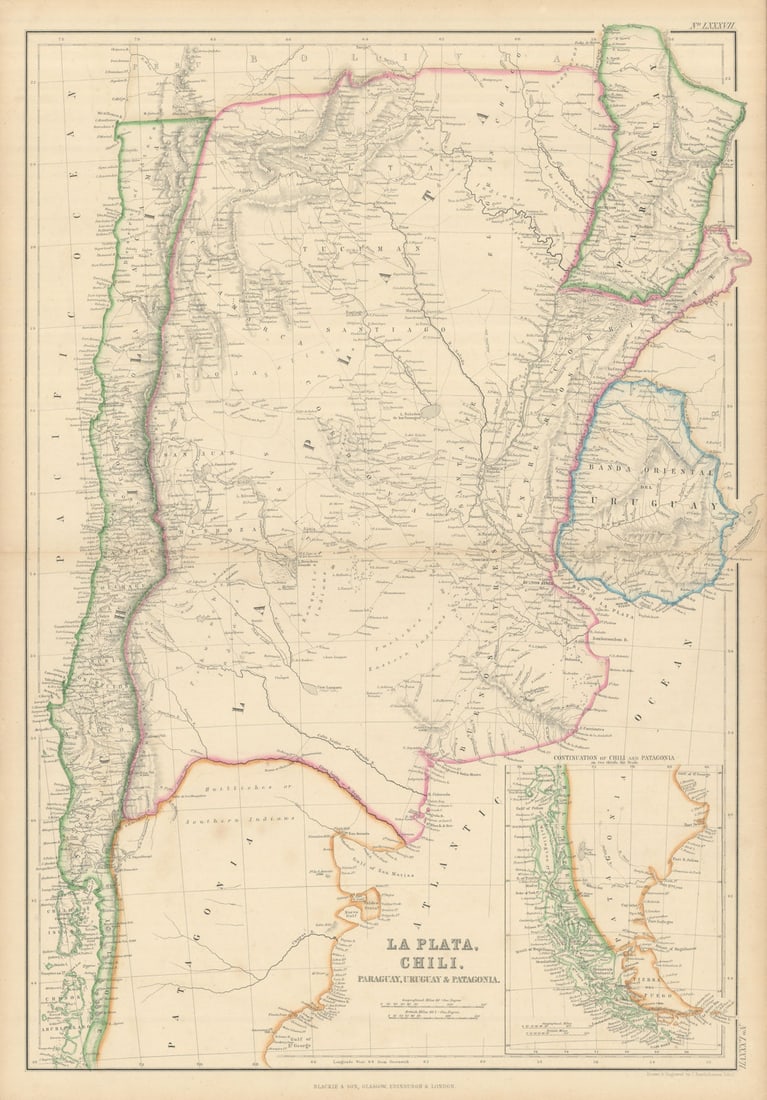 La Plata, Chili, Paraguay, Uruguay… Argentina Chile. BARTHOLOMEW 1860 old map (1 of 1)