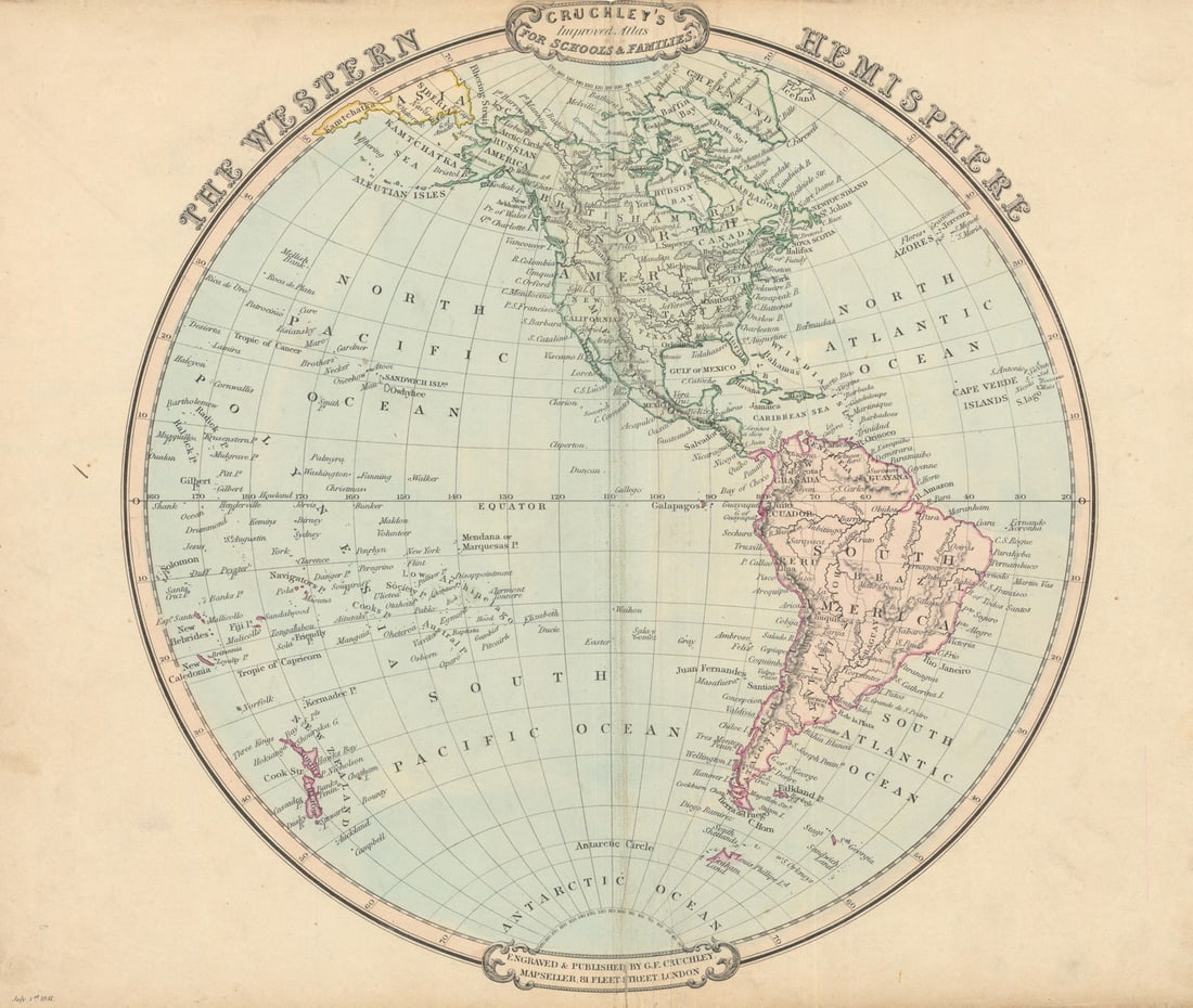 The Western Hemisphere. Americas. Decorative antique map by George Cruchley 1843 (1 of 1)
