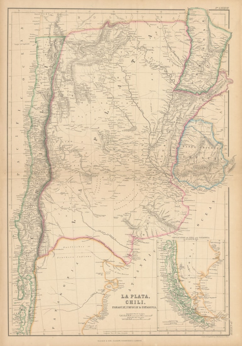 La Plata, Chili, Paraguay, Uruguay… Argentina Chile. BARTHOLOMEW 1859 old map (1 of 1)