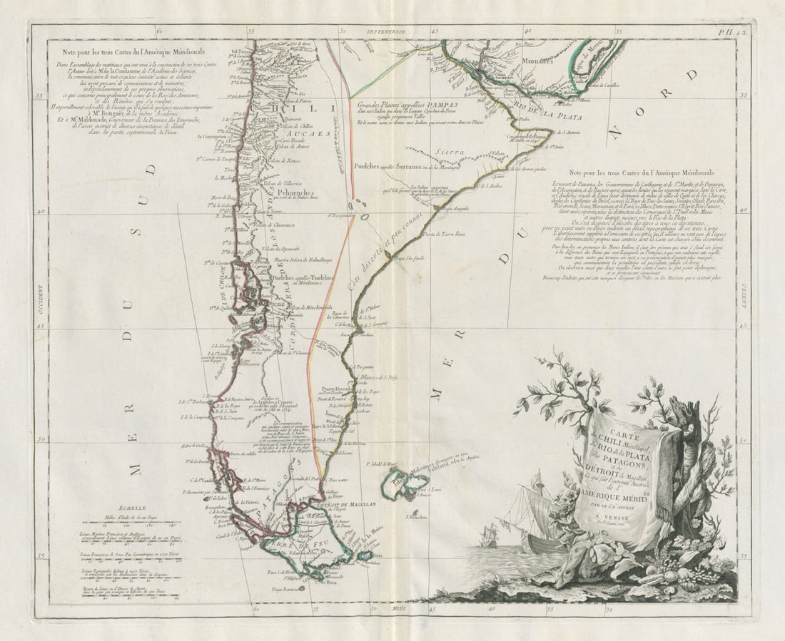 Carte de Chili Méridional, du Rio de la Plata… SANTINI / D'ANVILLE 1784 map (1 of 1)