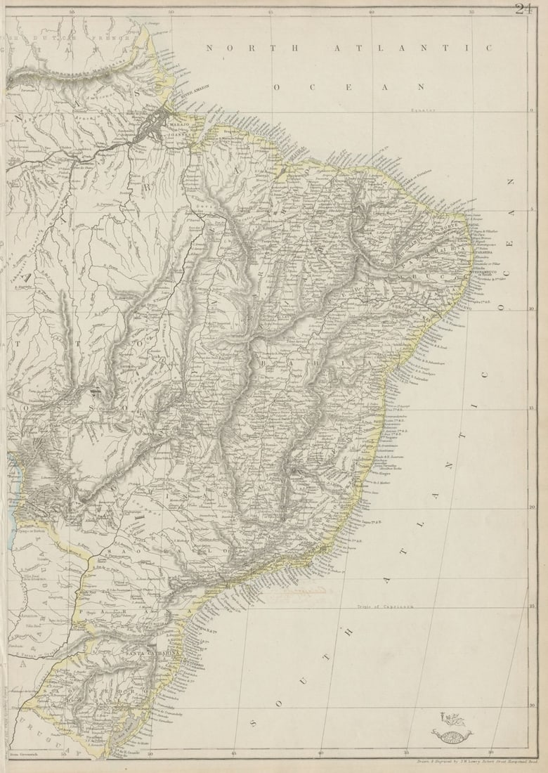 BRAZIL COAST / East sheet. Borders pre Paraguayan War 1864. LOWRY 1862 old map (1 of 1)