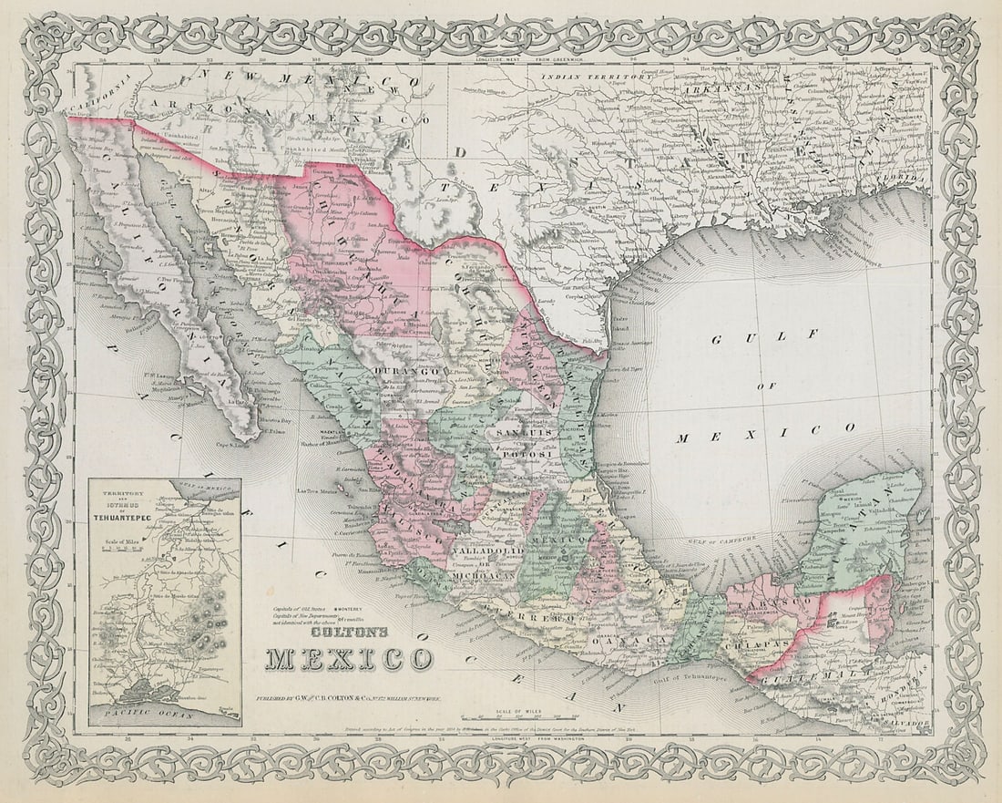 Colton's Mexico. Decorative antique map 1869 old plan chart (1 of 1)