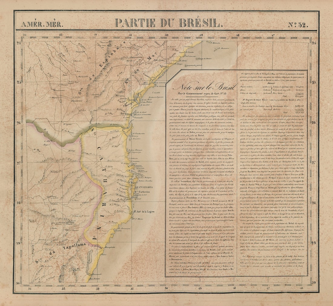 Amér. Mér. Brésil #32. Southern Brazil. SC PR SP RS. VANDERMAELEN 1827 old map: Title: Amér. Mér. Brésil #32. Southern Brazil. SC PR SP RS. VANDERMAELEN 1827 old map Description: Amérique Méridionale - Partie du Brésil [Note sur le Brésil] -