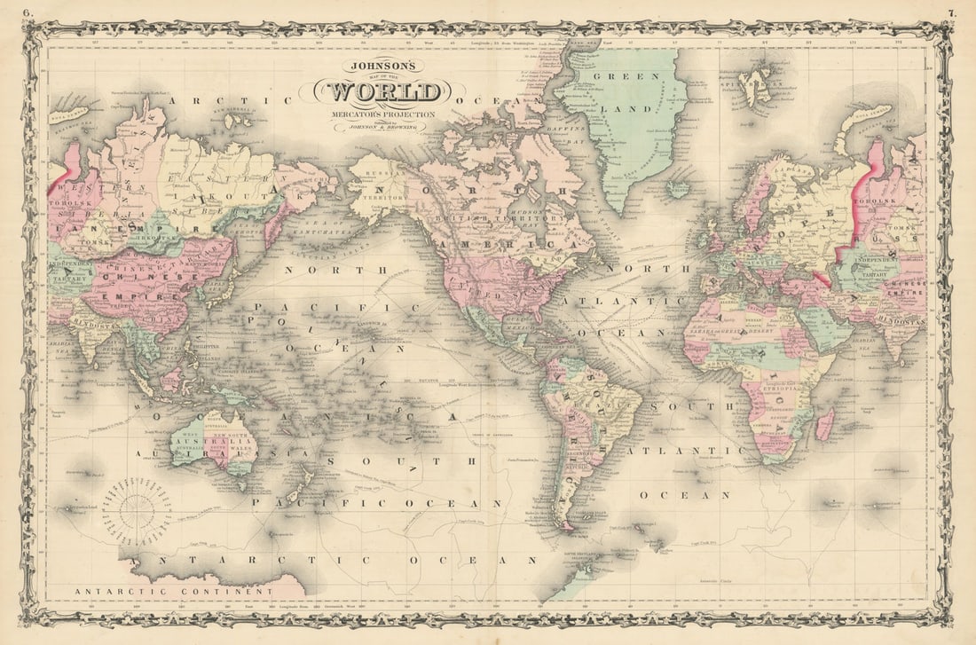 Johnson's World on Mercator's Projection. Americas-centric 1861 old map (1 of 1)