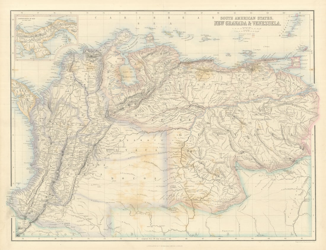 South America. New Granada & Venezuela. Colombia Panama. SWANSTON 1860 old map: Title: South America. New Granada & Venezuela. Colombia Panama. SWANSTON 1860 old map Description: South American States, New Granada & Venezuela'. Engraved by J Bartholomew. Published 1860. Antiq