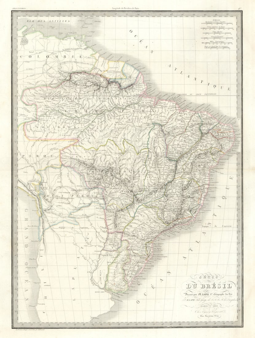Carte du Brésil. Brazil Bolivia Uruguay Cisplatine Paraguay. LAPIE 1829 map: Title: Carte du Brésil. Brazil Bolivia Uruguay Cisplatine Paraguay. LAPIE 1829 map Description: Carte du Brésil [Brazil]. Pierre Lapie, and Alexandre Emile Lapie (fils). Published 1829 -