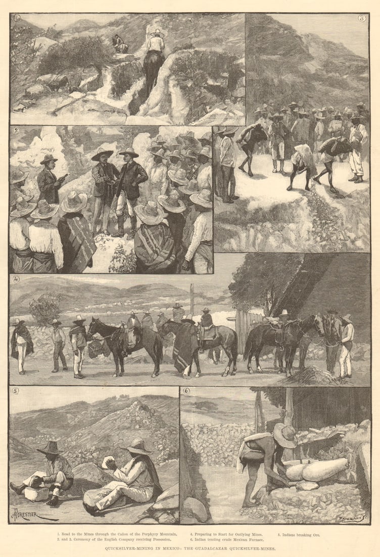 Quicksilver-mining in Mexico: The Guadalcazar mercury mines 1891 old print (1 of 1)